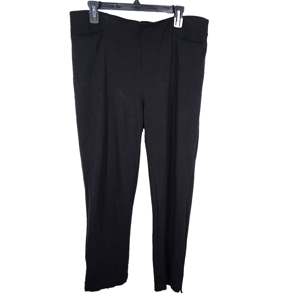 Weekends Chicos Womens Ponte Pants Size 2 Short Large Black Stretch Knit Pockets